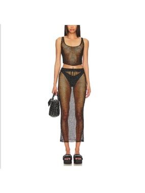 Superdown black metallic mesh Skirt Skirt Only